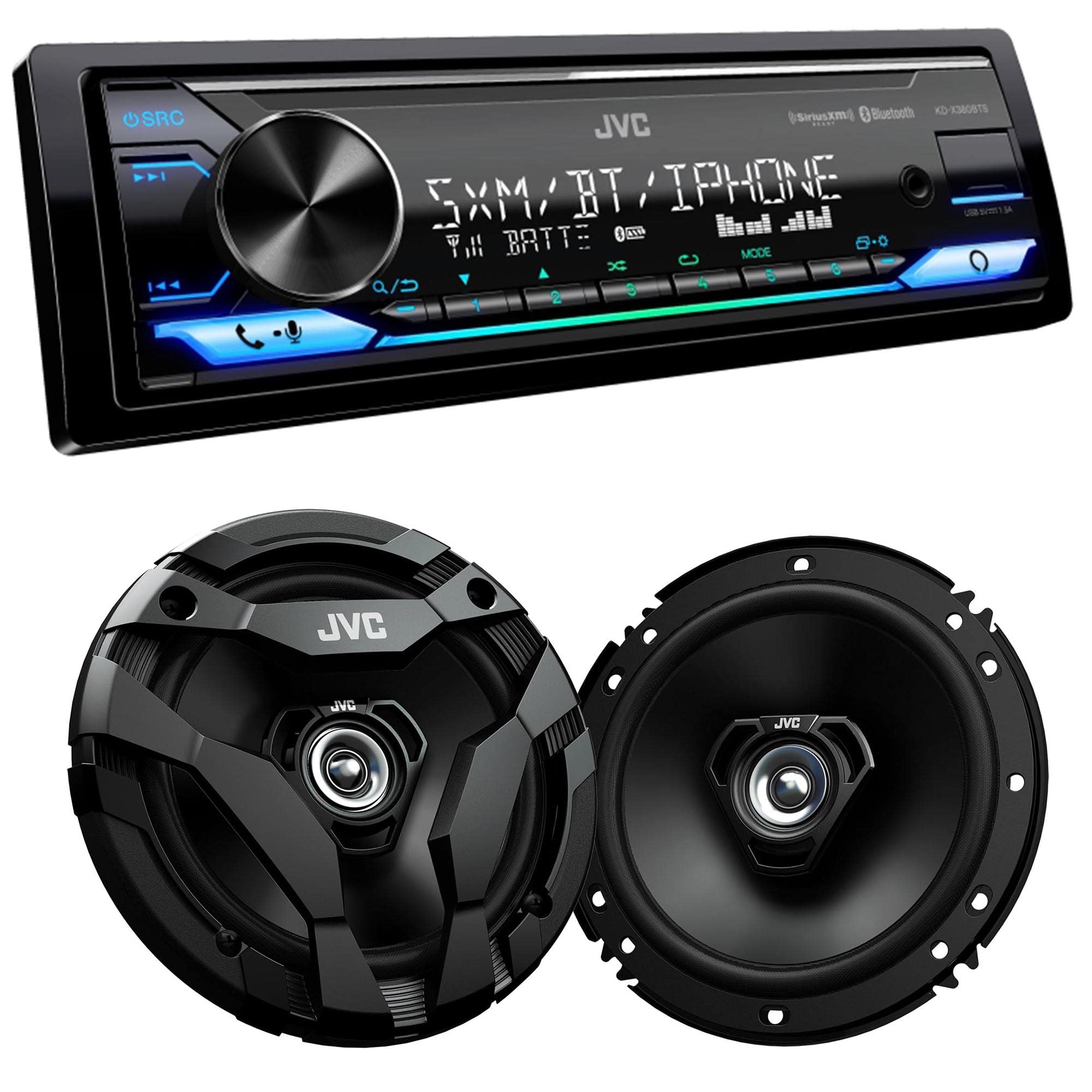 JVC KD-X380BTS Digital Media Receiver Featuring Bluetooth® / USB/SiriusXM/Amazon Alexa / 13-Band EQ/Variable-Color Illumination/JVC Remote App Compatibility with 1 Pair JVC CS-DF620 6.5
