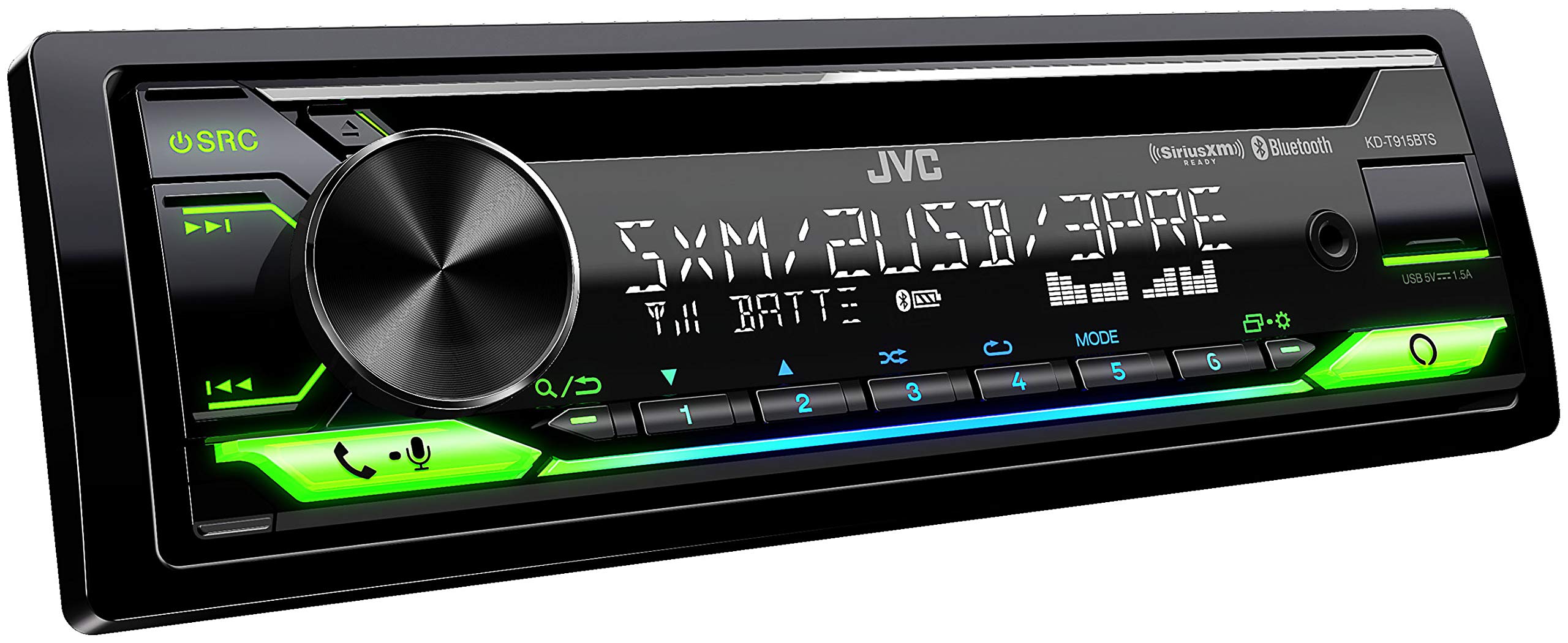 JVC KD- T915BTS Bluetooth Car Stereo Receiver with USB Port - 2-Line LCD Display AM/FM Radio – CD and MP3 Player Amazon Alexa Compatible – Single DIN - 13-Band EQ (Black)