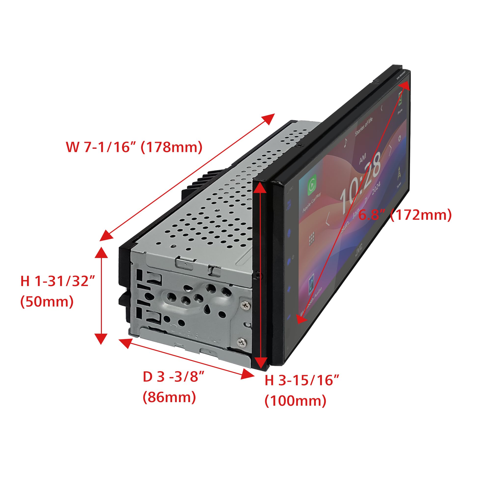JVC KW-M590BT Single Din/Double Din Car Stereo (50W x 4-Ch), L-Shaped Chassis Fits Most Cars, Large 6.8