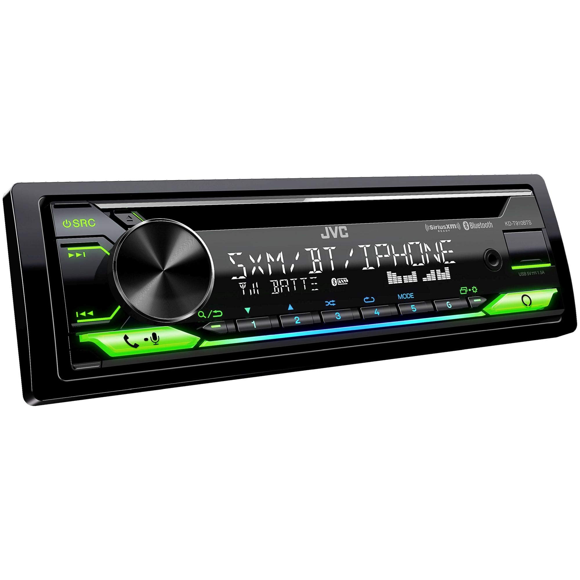 JVC KD-T910BTS - CD Receiver w/Bluetooth, Front USB, AUX, Amazon Alexa, SirusXM Ready + Two Pairs of JVC 6.5
