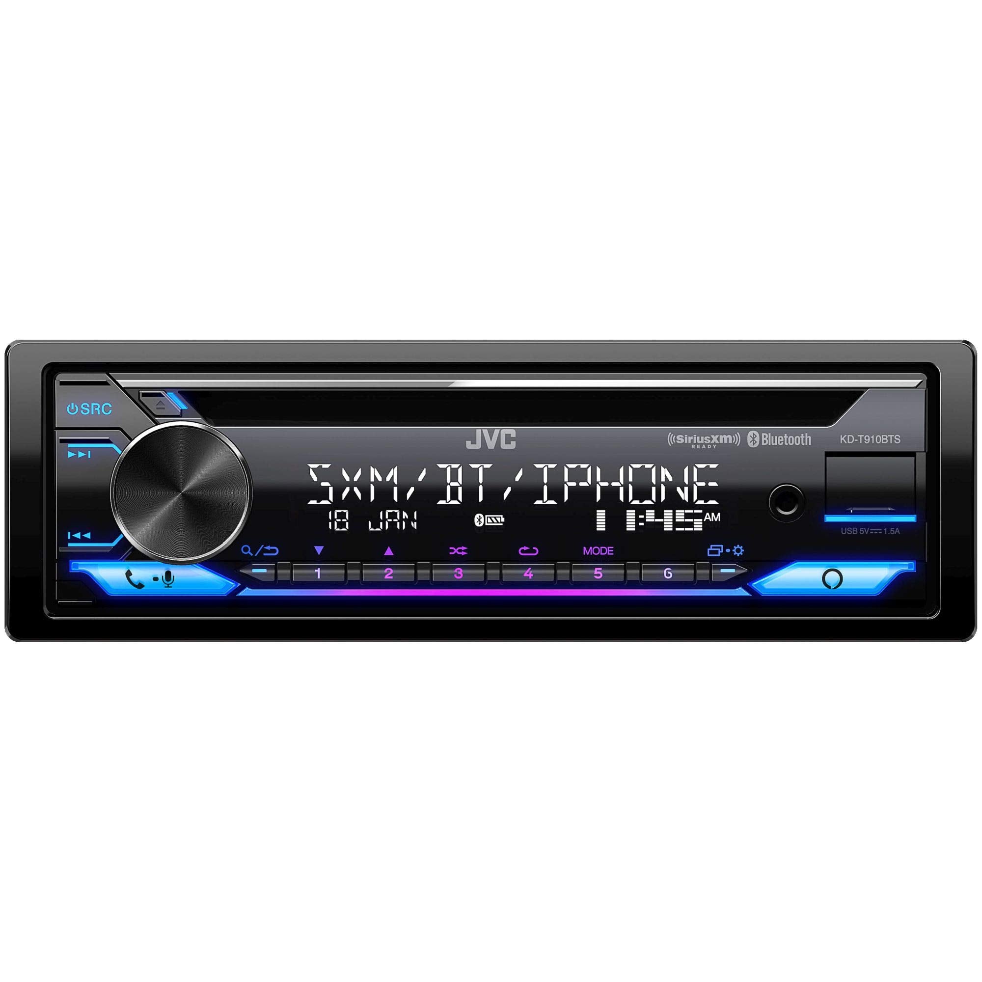 JVC KD-T910BTS - CD Receiver w/Bluetooth, Front USB, AUX, Amazon Alexa, SirusXM Ready + Two Pairs of JVC 6.5