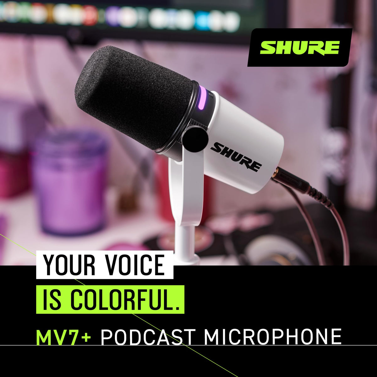 Shure MV7+-W USB-C/XLR Dynamic Podcast Microphone, White