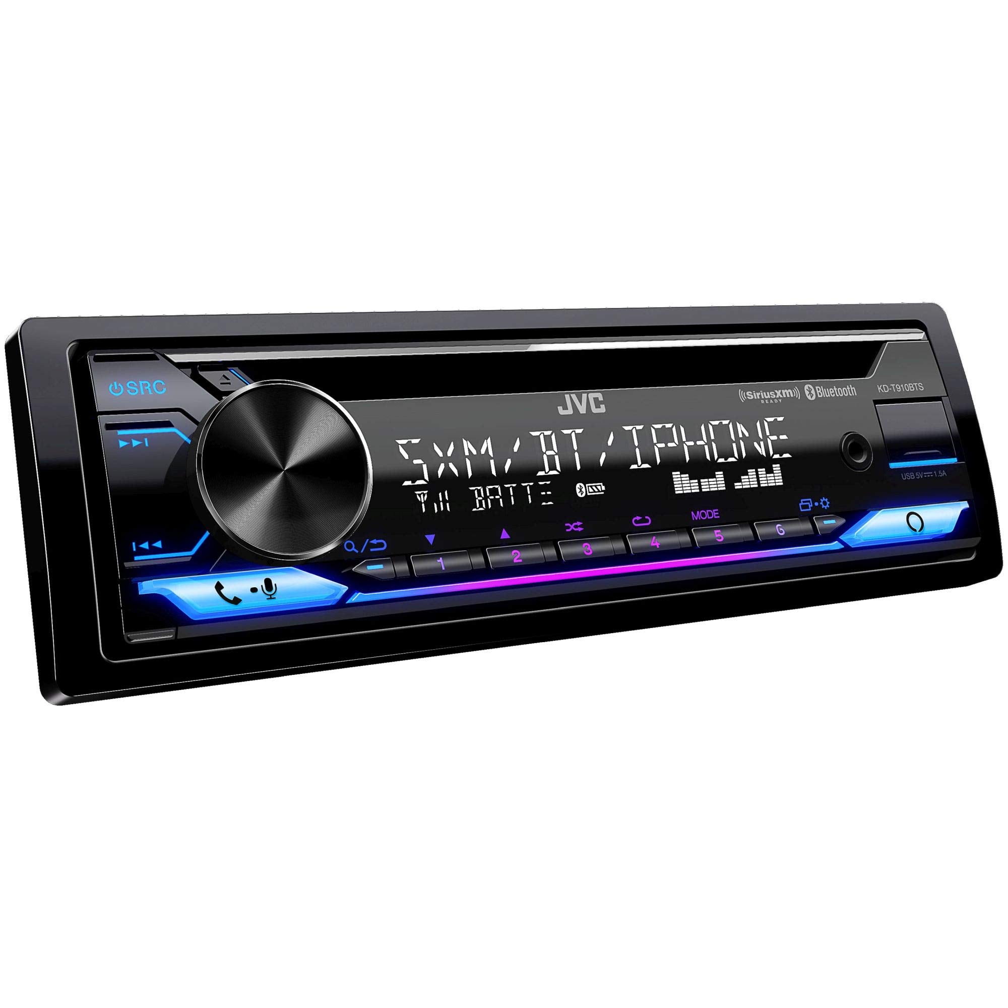 JVC KD-T910BTS - CD Receiver w/Bluetooth, Front USB, AUX, Amazon Alexa, SirusXM Ready + Two Pairs of JVC 6.5