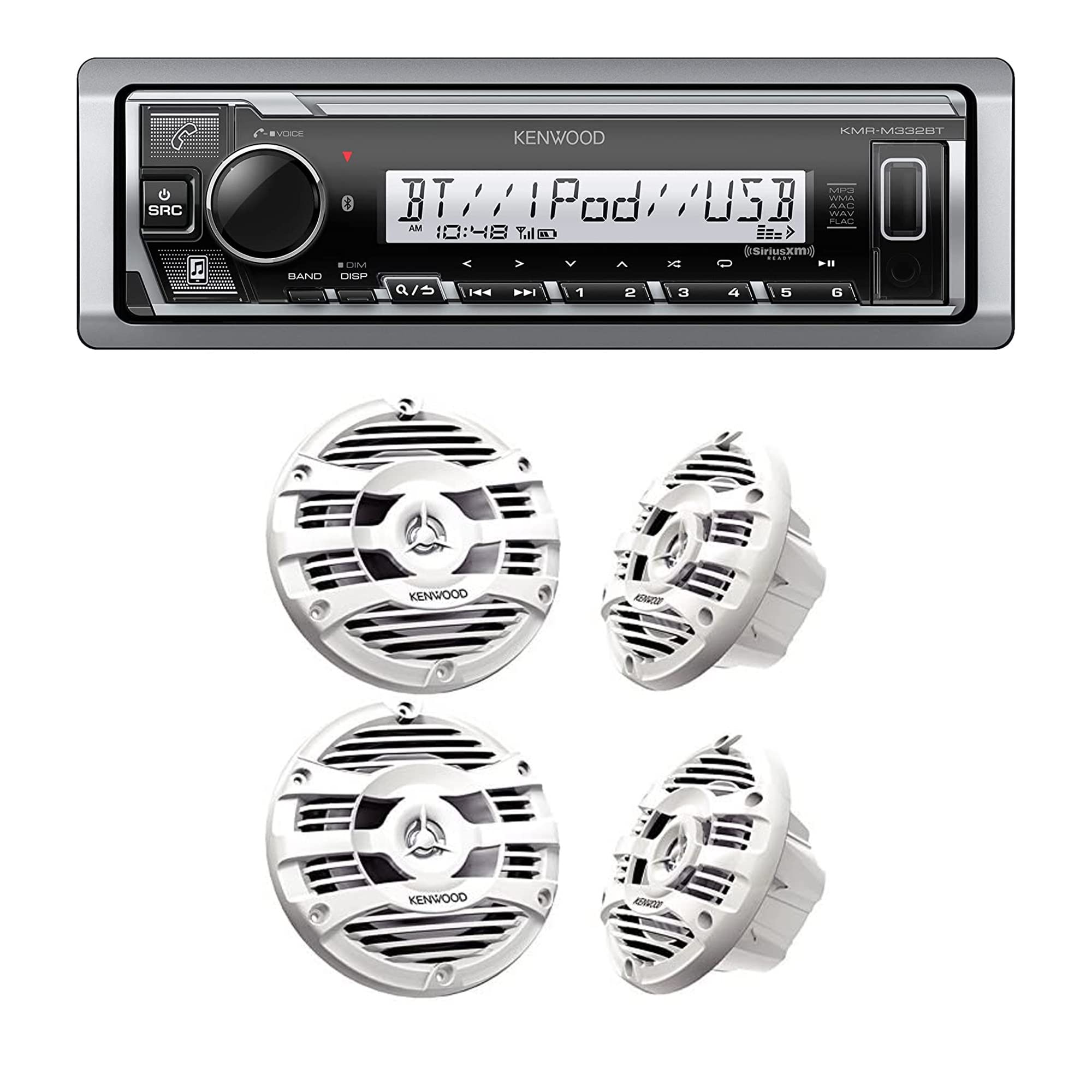 Kenwood KMR-M332BT Car & Marine Stereo | Plus 2X KFC-1653MRW 6.5