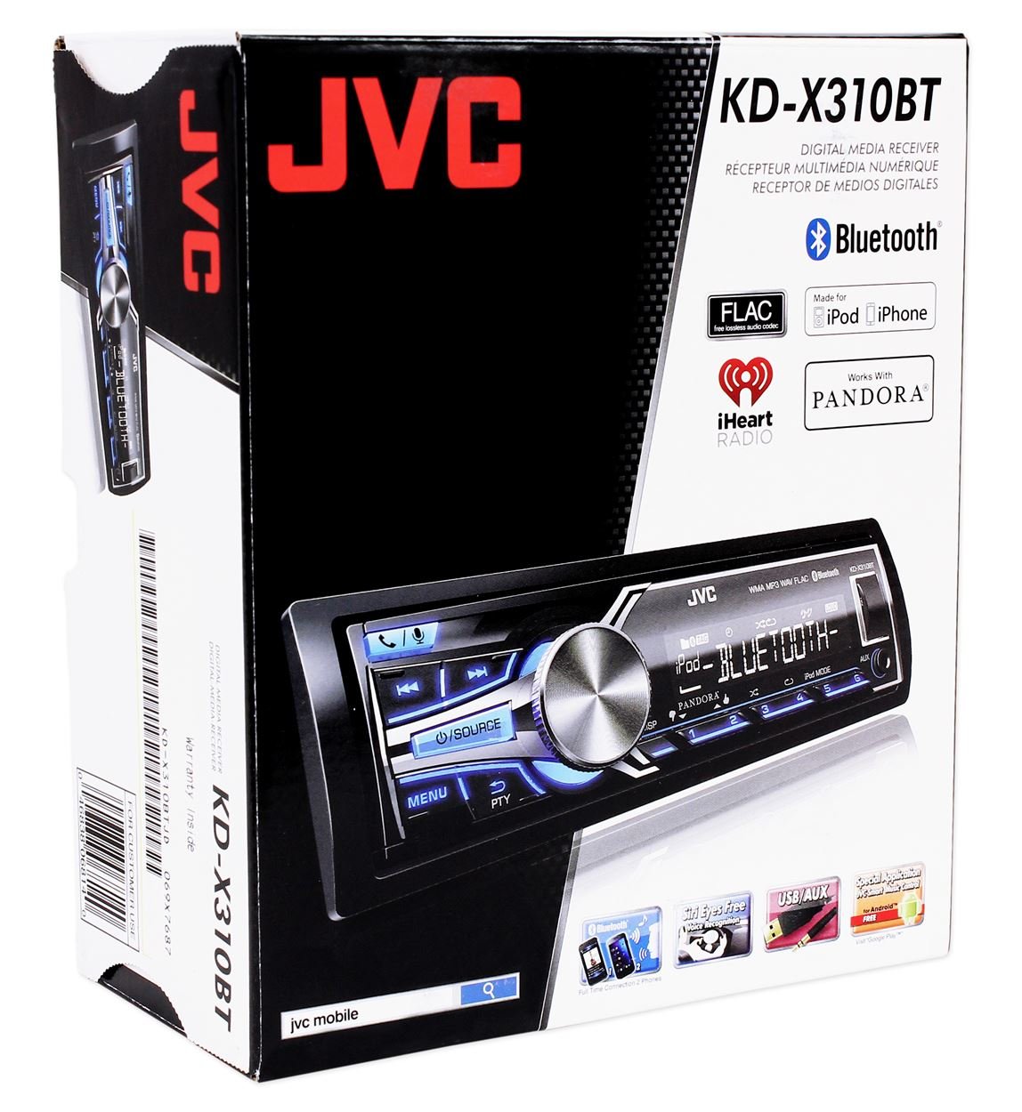 JVC Refurbished KD-X310BT Single-Din Digital Media Bluetooth Receiver w/Internet Radio Control
