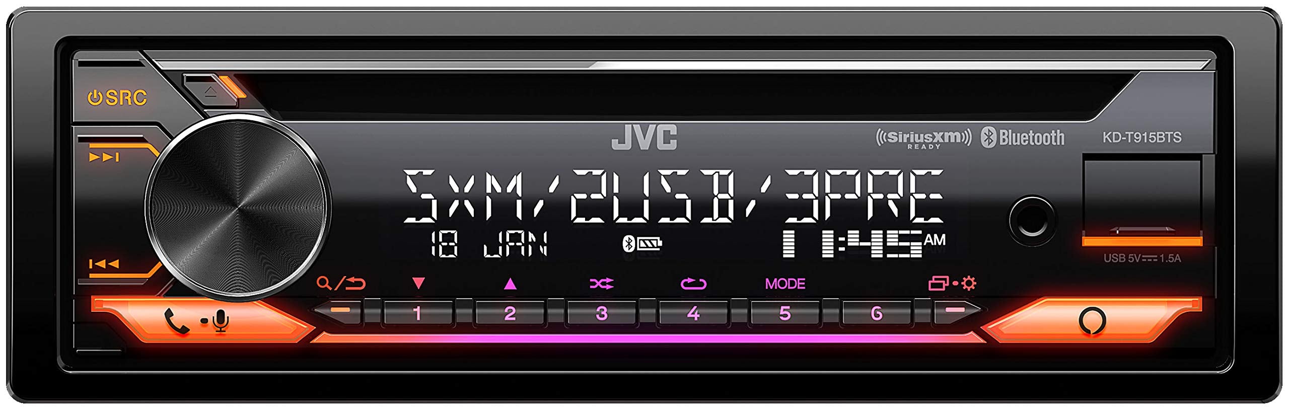 JVC KD- T915BTS Bluetooth Car Stereo Receiver with USB Port - 2-Line LCD Display AM/FM Radio – CD and MP3 Player Amazon Alexa Compatible – Single DIN - 13-Band EQ (Black)