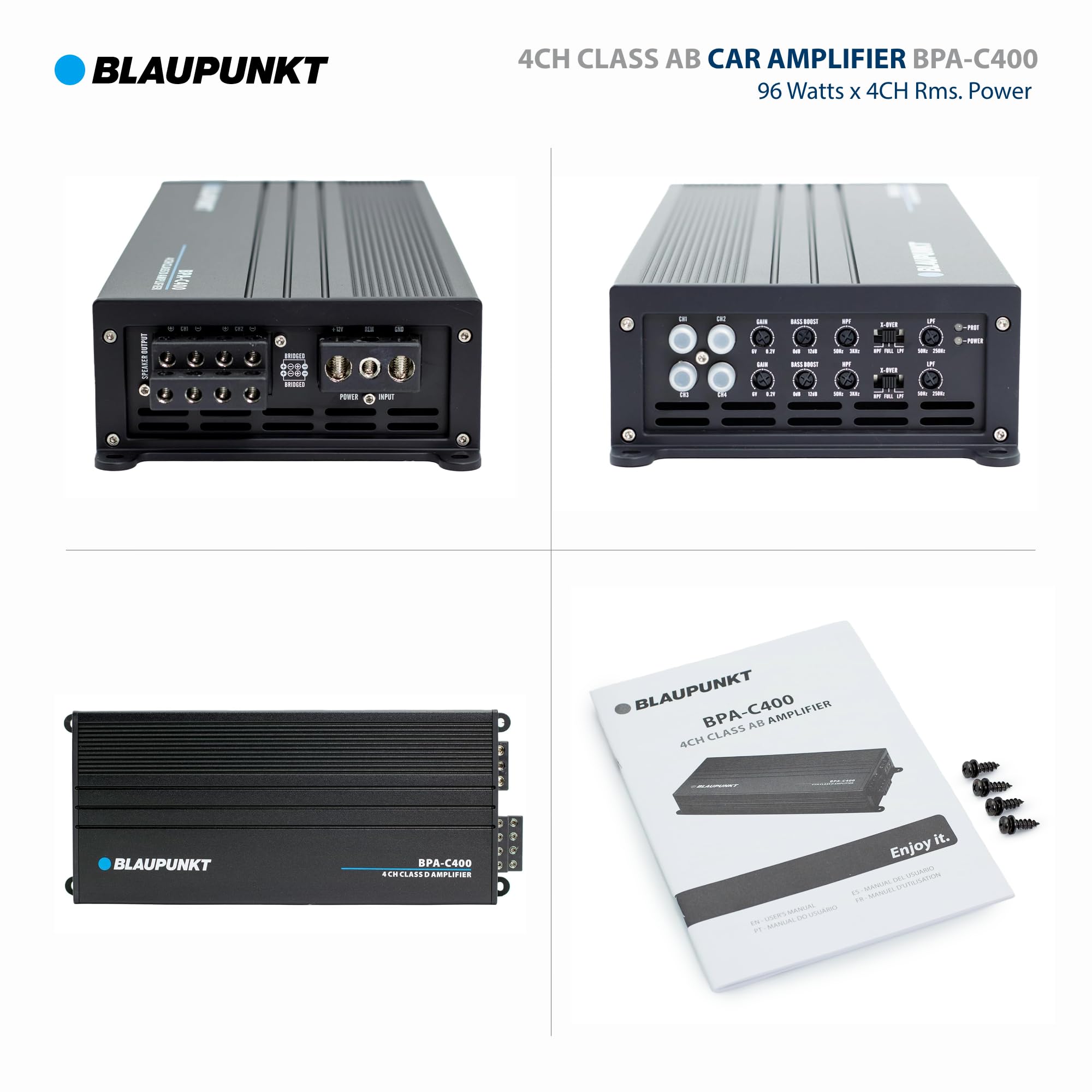 BLAUPUNKT BPA-C400 Elite Car Audio Class AB 4-Channel 2600W Stereo Amplifier