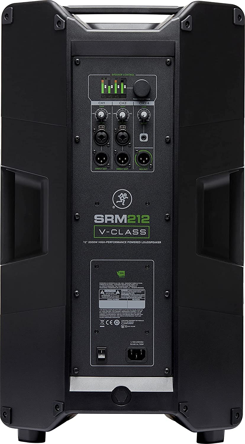 Mackie 2X SRM V-Class Series, 15-Inch 2000W High-Performance Loudspeaker, Powered-Black (SRM210 V-Class) (Pair) with EMB Speaker Stand, EMB Cable and EMB Wireless Microphone Bundle