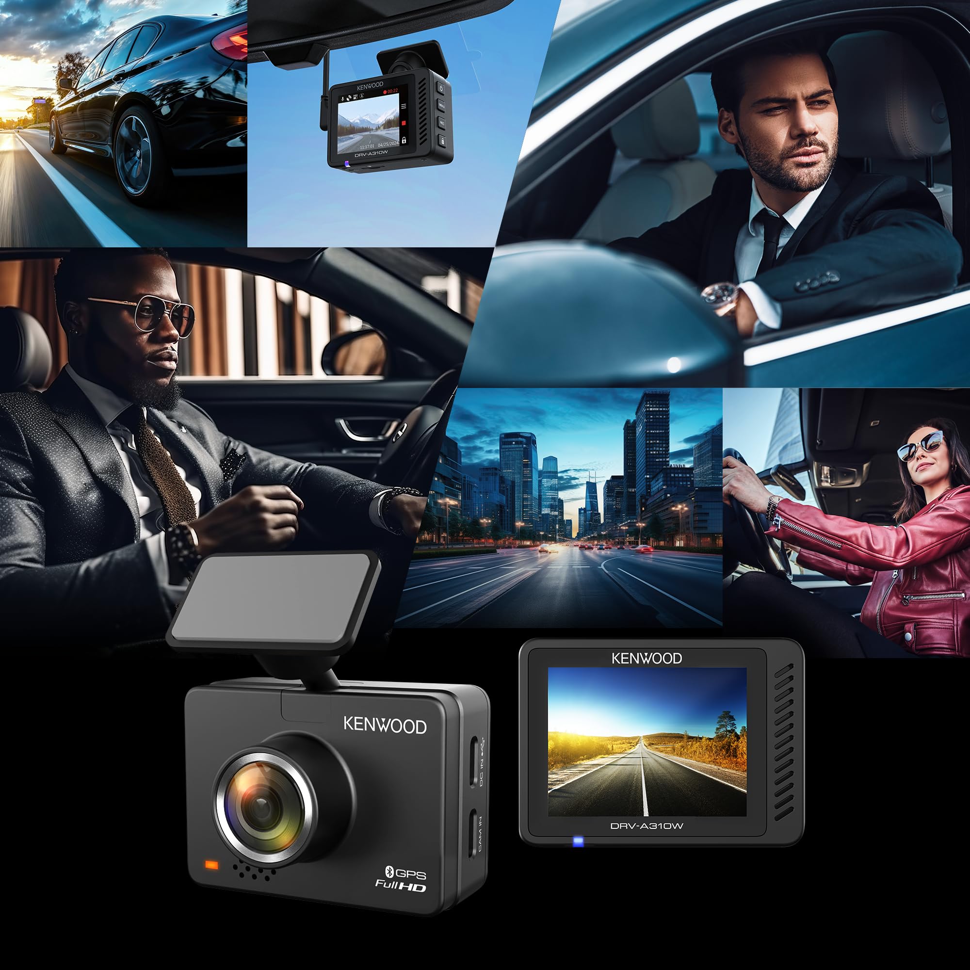 KENWOOD DRV-A310W GPS Dash Cam, Full HD Dashboard Camera, WDR/HDR Car Camera with Bluetooth & Wi-Fi Connectivity, G-Sensor, Collision Detection, Optional Rear Camera Support