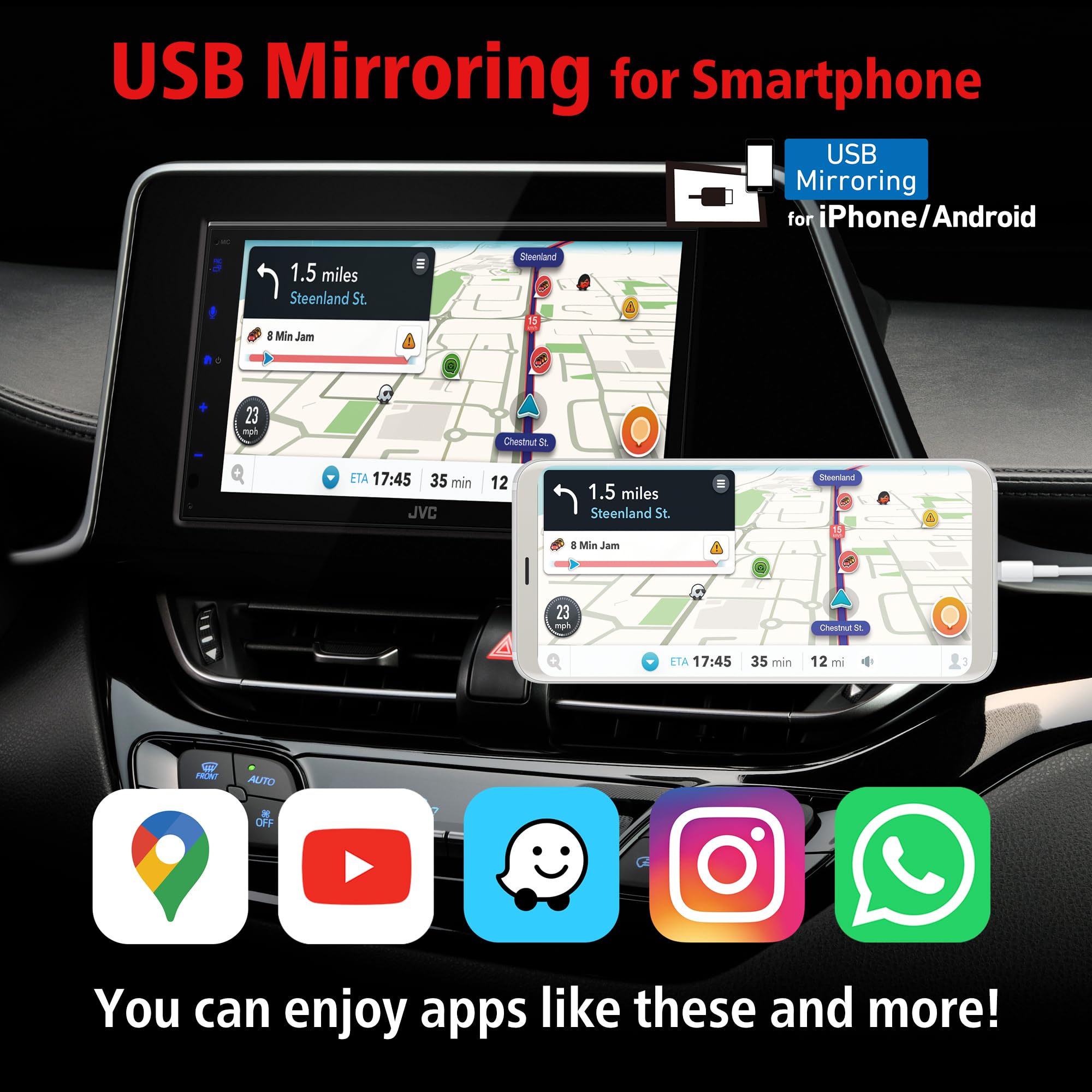 JVC KW-M595BT Digital Car Stereo (50W x 6-Ch), Apple CarPlay & Android Auto Compatible, Bluetooth-Enabled Head Unit with 6.8