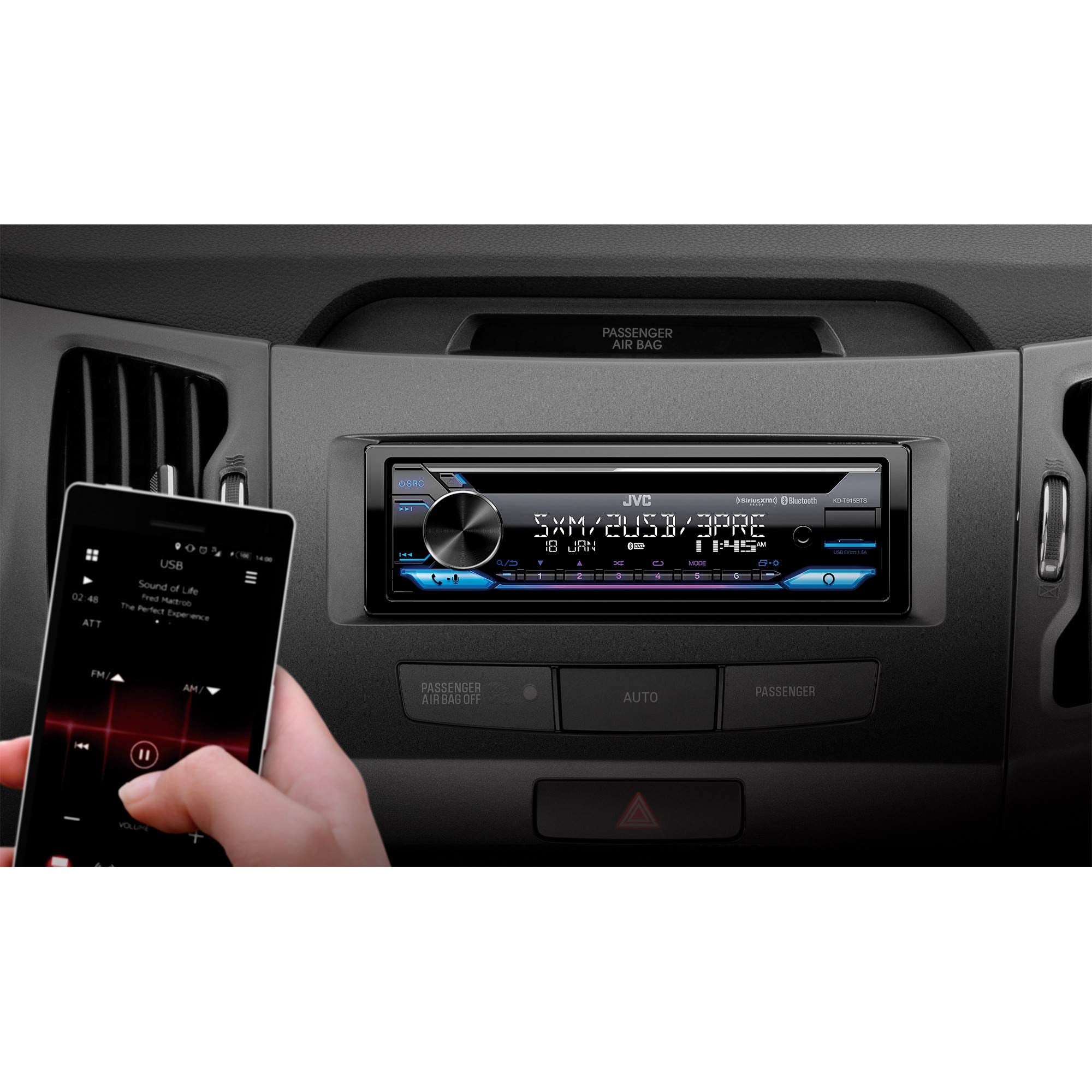 JVC KD- T915BTS Bluetooth Car Stereo Receiver with USB Port - 2-Line LCD Display AM/FM Radio – CD and MP3 Player Amazon Alexa Compatible – Single DIN - 13-Band EQ (Black)