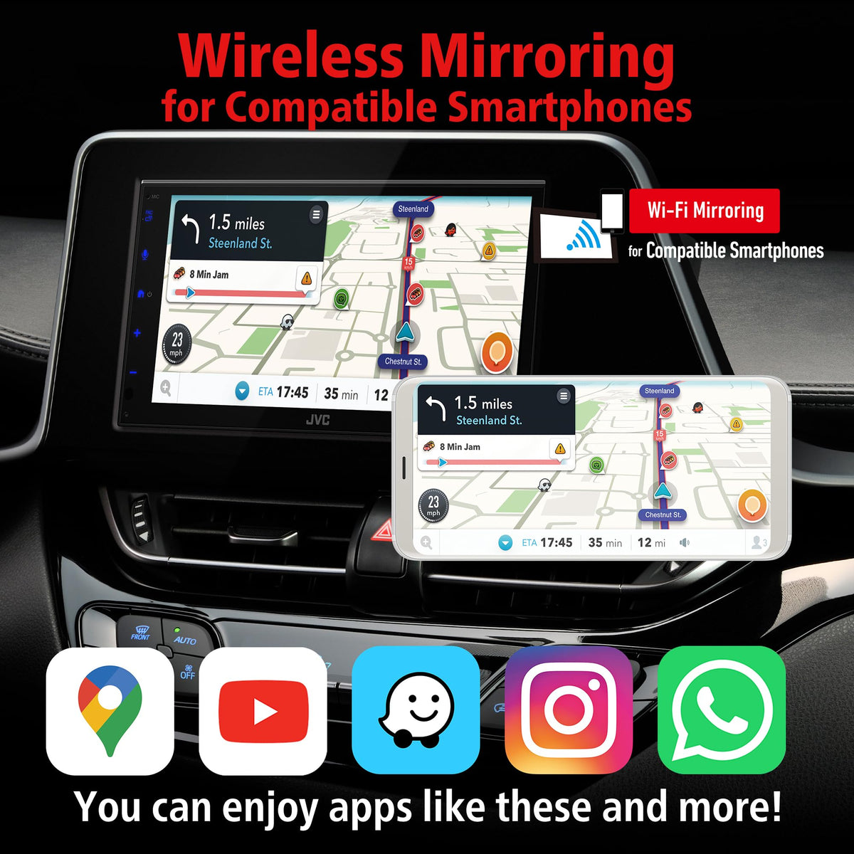 JVC KW-M695BW 6.8" Double DIN Receiver with Wireless CarPlay