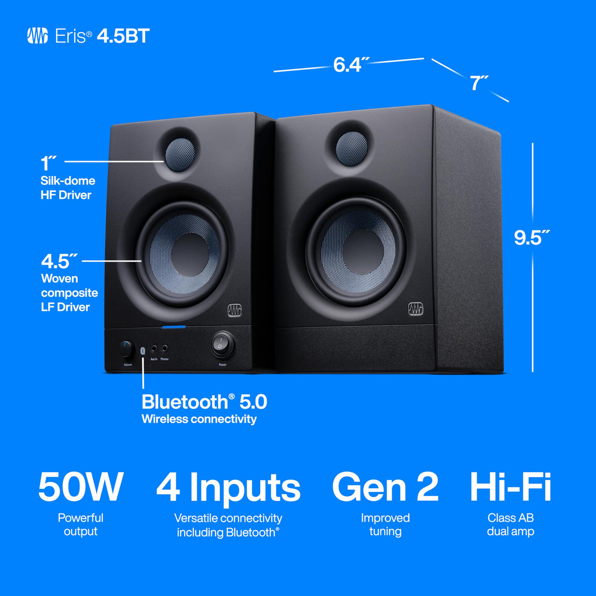PreSonus ERIS-4-5BT 4.5" Bluetooth Studio Monitors