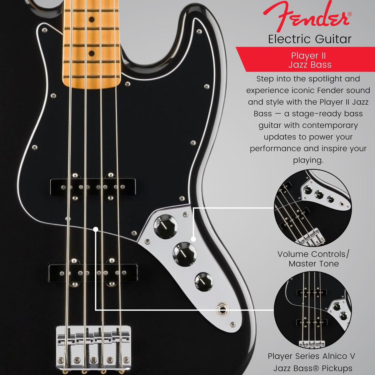 Fender 140482506 Player II Jazz Bass, Black Maple