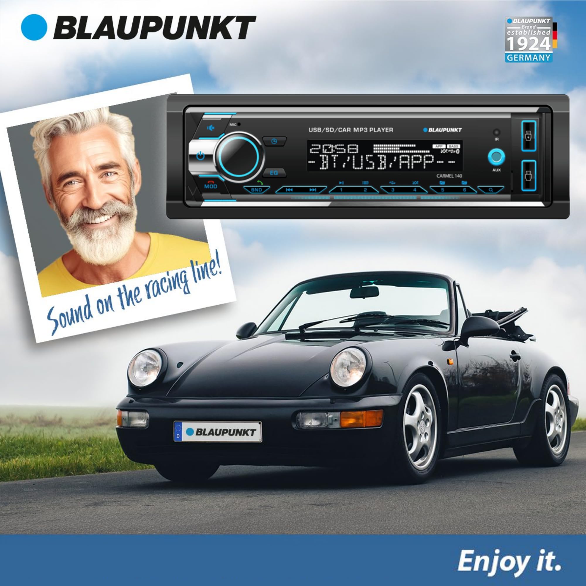 BLAUPUNKT Carmel 140 Single Din Multimedia MP3 Receiver Front USB Port - Black