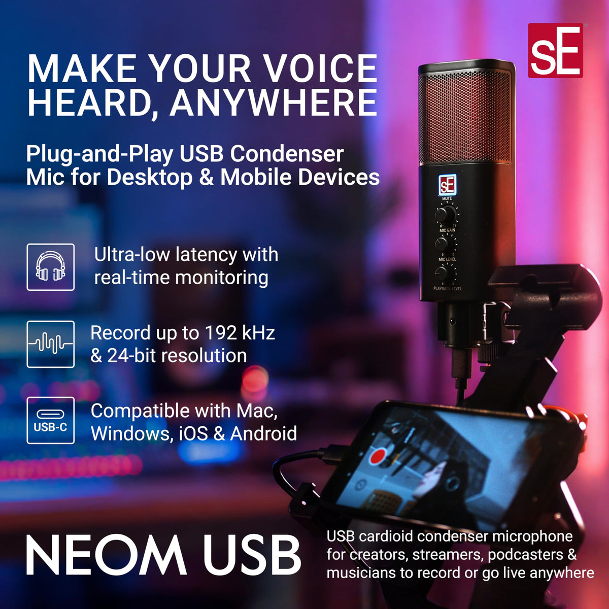 sE Electronics NEOM USB Cardioid USB Condenser Microphone