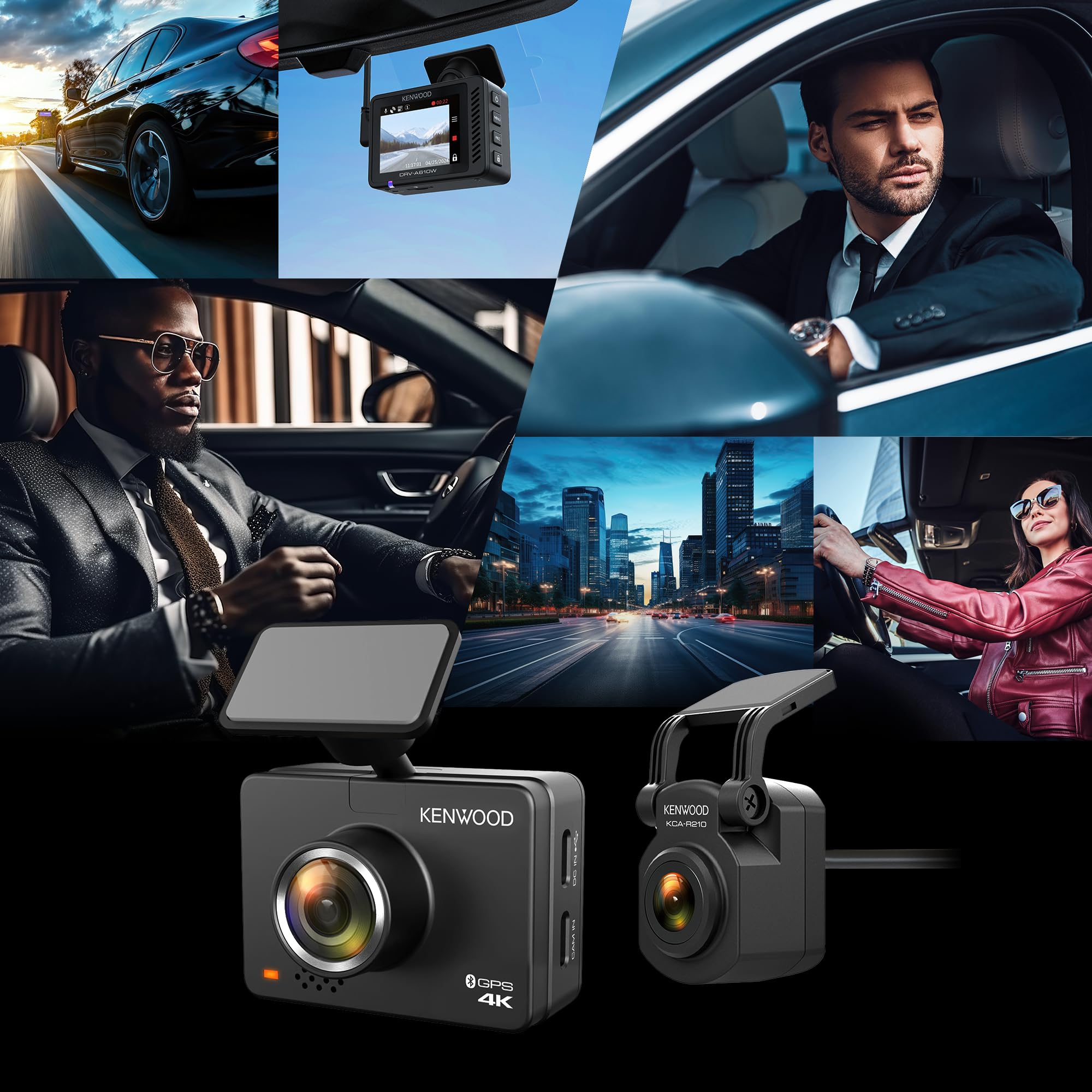 KENWOOD DRV-A610WDP Dash Cam Front and Rear with GPS, 4K/2K Dash Camera for Cars, Trucks & RVs, Bluetooth & WiFi Support, Loop Recording, G Sensor, Motion Detection, Includes 64GB Micro SD Card
