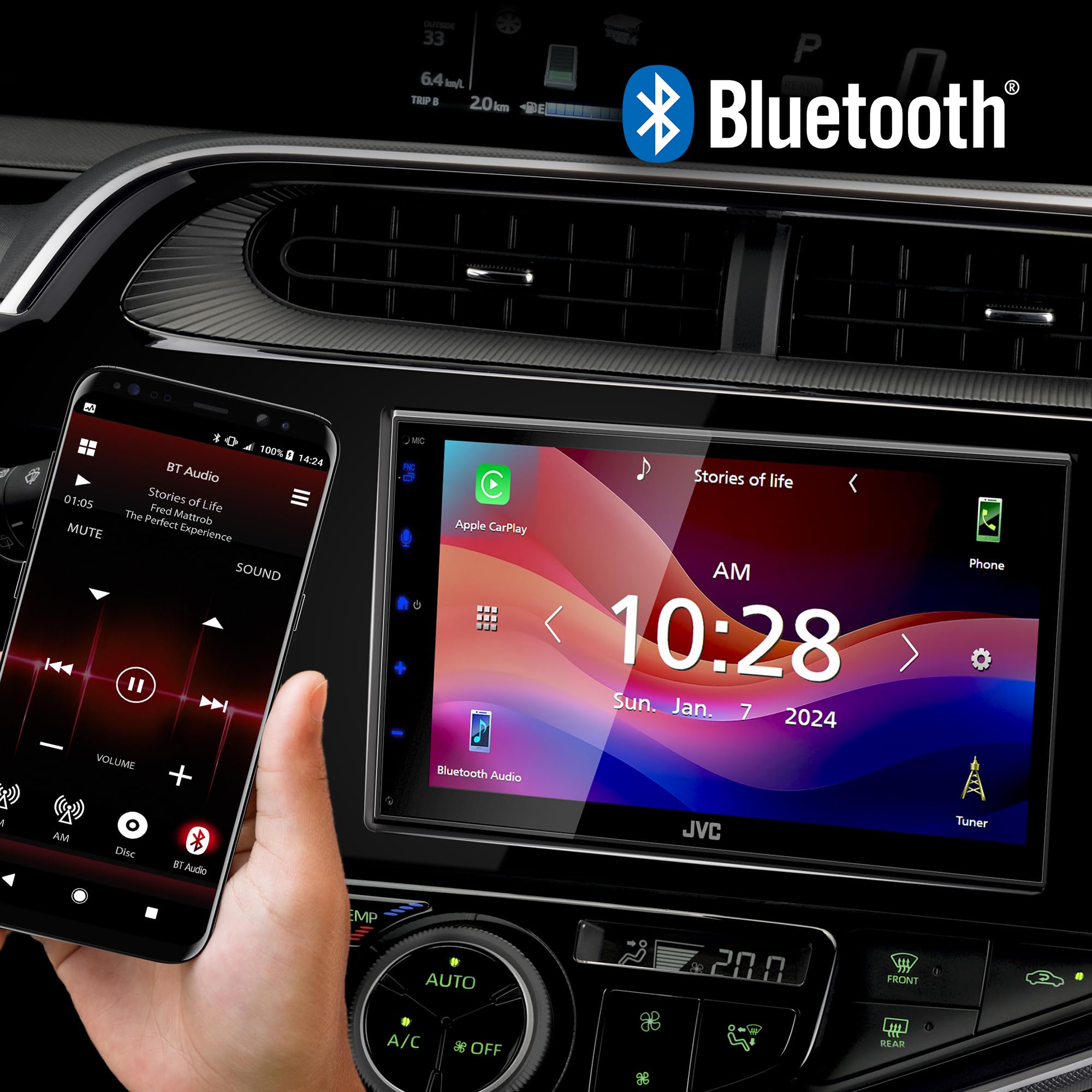 JVC KW-M590BT Single Din/Double Din Car Stereo (50W x 4-Ch), L-Shaped Chassis Fits Most Cars, Large 6.8