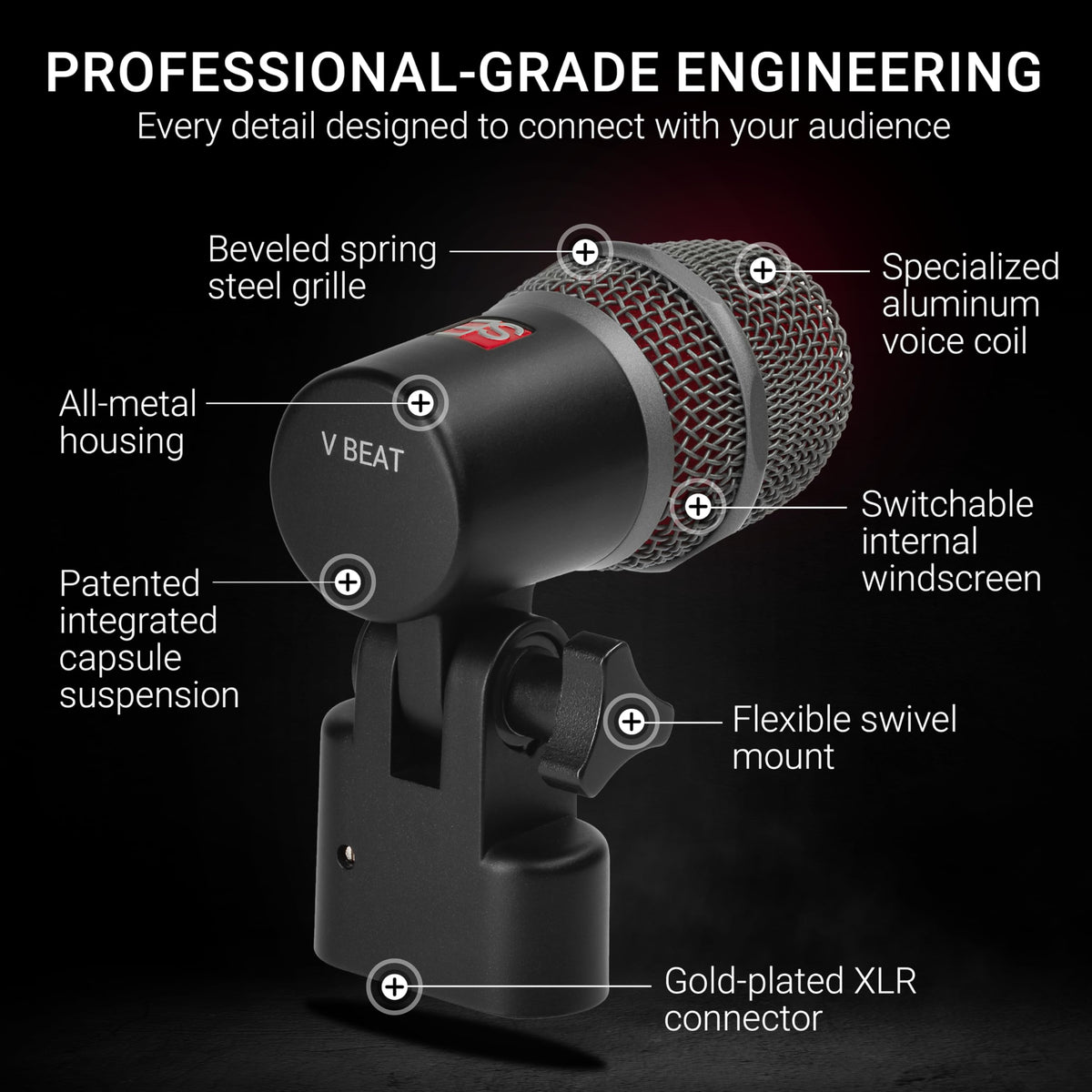 sE Electronics V BEAT BLACK Dynamic Drum Microphone