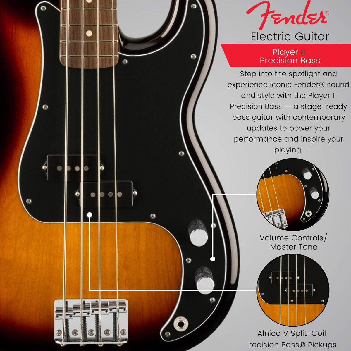 Fender 0140470500 Player II Precision Bass, 3-Color Sunburst