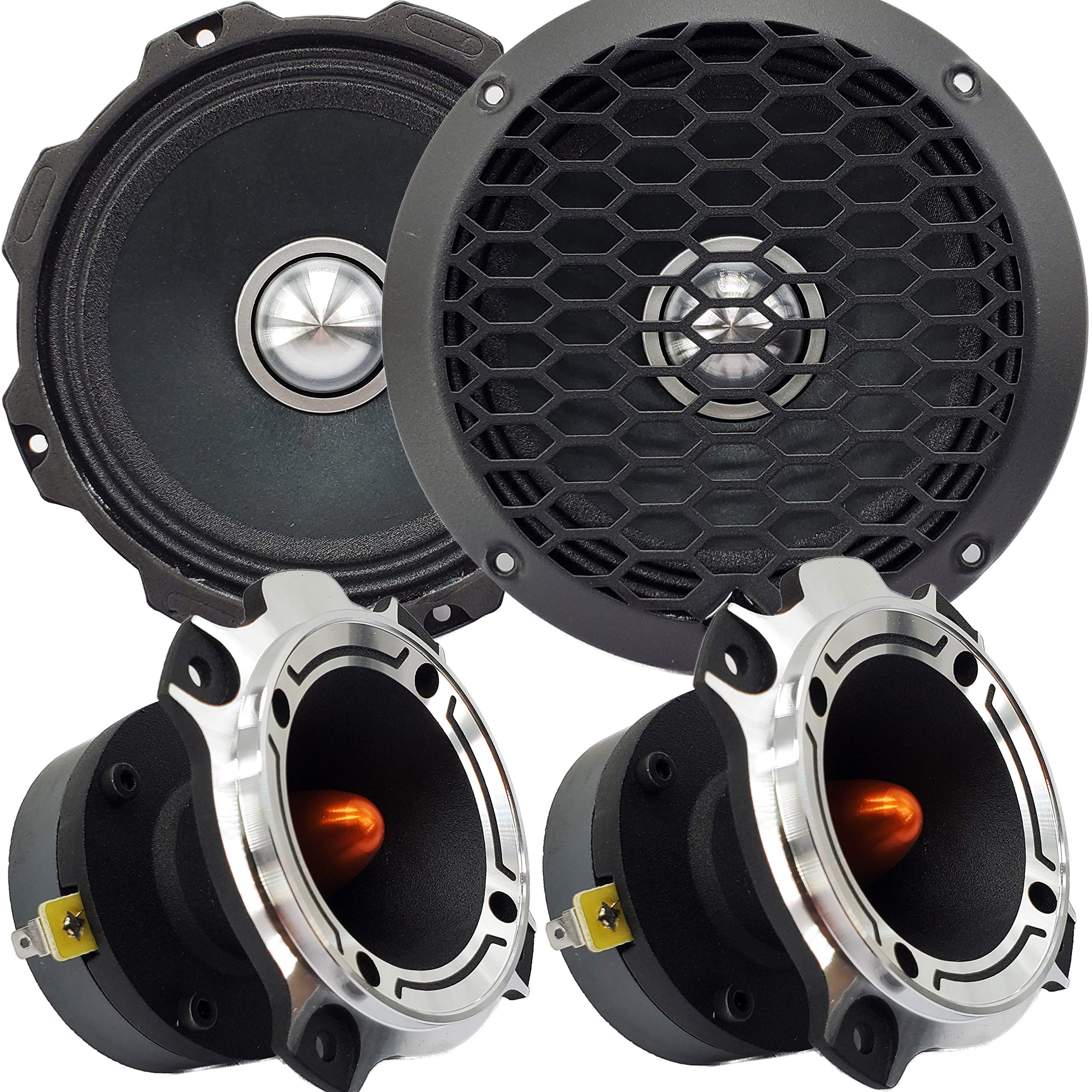 Gravity Pro Warzone Series 6.5” Inches 1000 Watts Peak Power Mid-Range Speaker for Car (2 Speakers) with Heavy Duty Titanium 1200 Watts Super Tweeter (2 Tweeters)