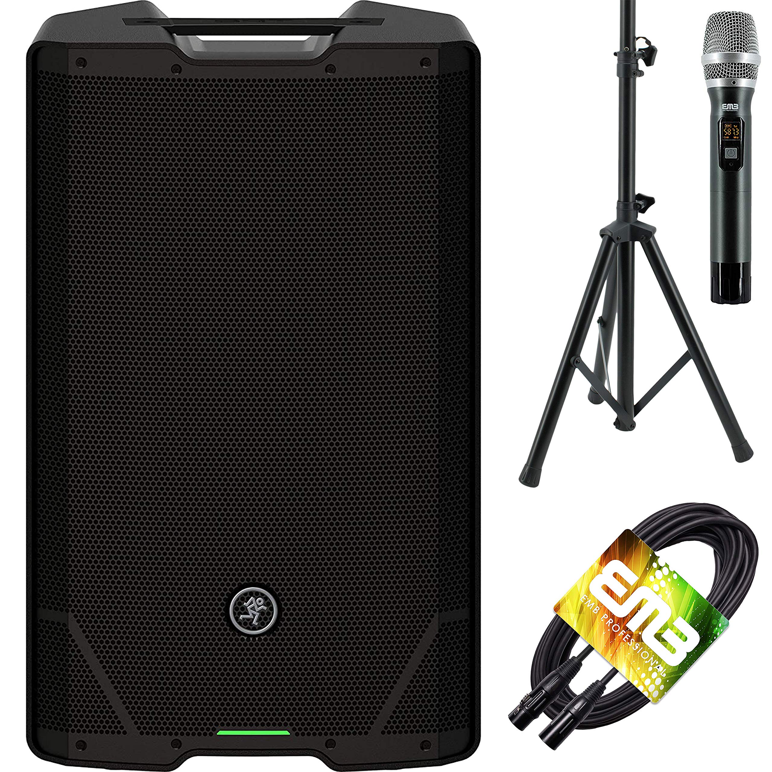 Mackie SRT215 1600W Powered PA Speaker with 15-inch Woofer, 4-Channel Digital Mixer, Advanced Impulse DSP Bluetooth with EMB Cables and Stands Bundle