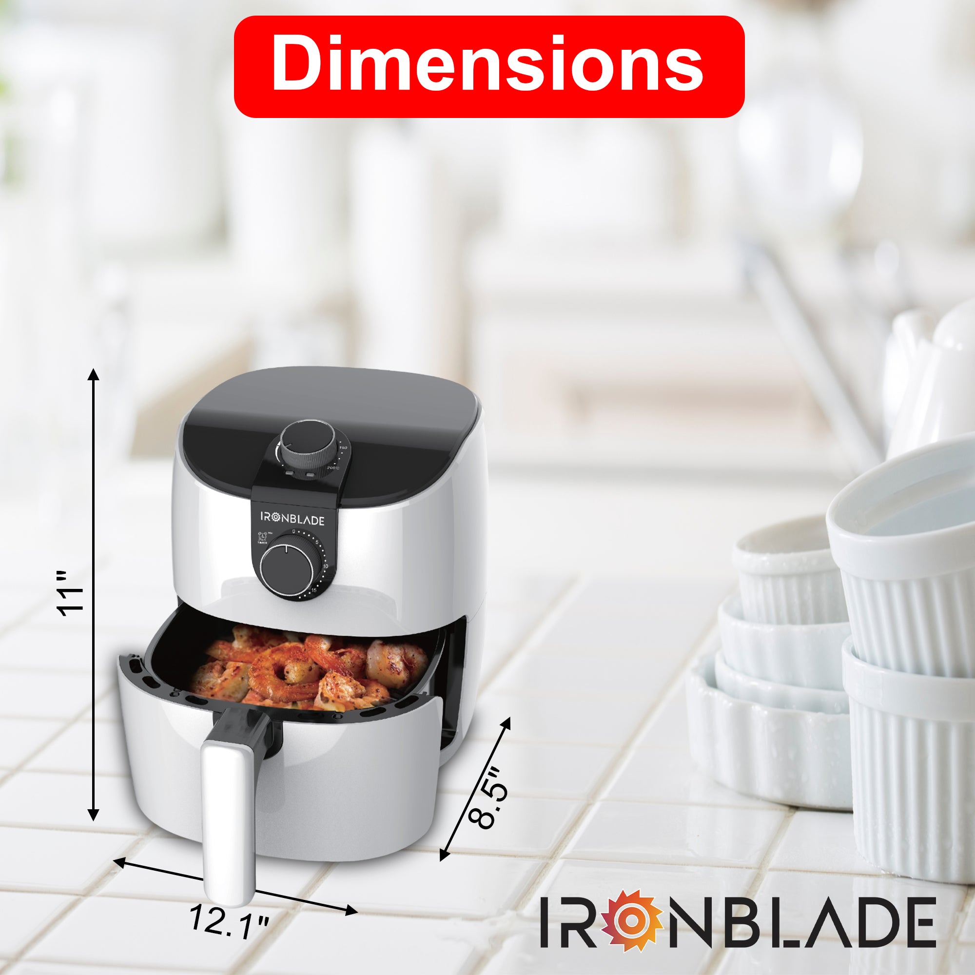 IronBlade Multi-Functional Air Fryer, 1500W, 3.7 Quart Capacity, Adjustable Timer, Non-Slip Handle, Temperature Range 105°F to 400°F