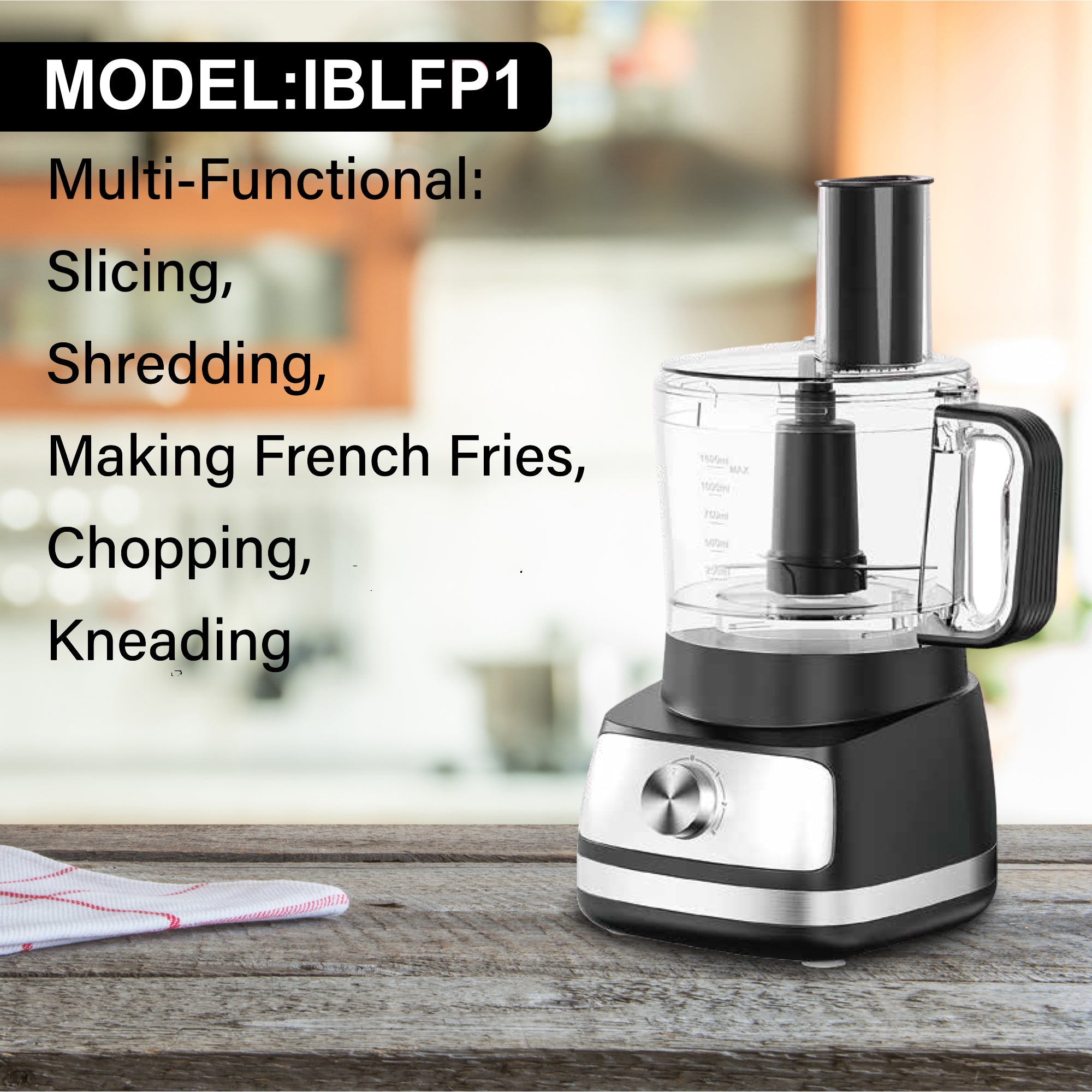 IronBlade Multi-Functional 5-in-1 Food Processor, 1.5L Bowl, 4-Speed Control, Slicing, Shredding, Chopping, and Kneading