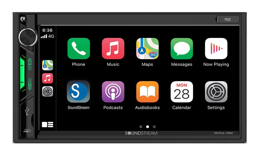 Soundstream VRCPAA-7DRM - 7 Inch Double Din Touch Screen Car Stereo - Apple CarPlay & Android Auto Compatible w/AUX USB & Bluetooth