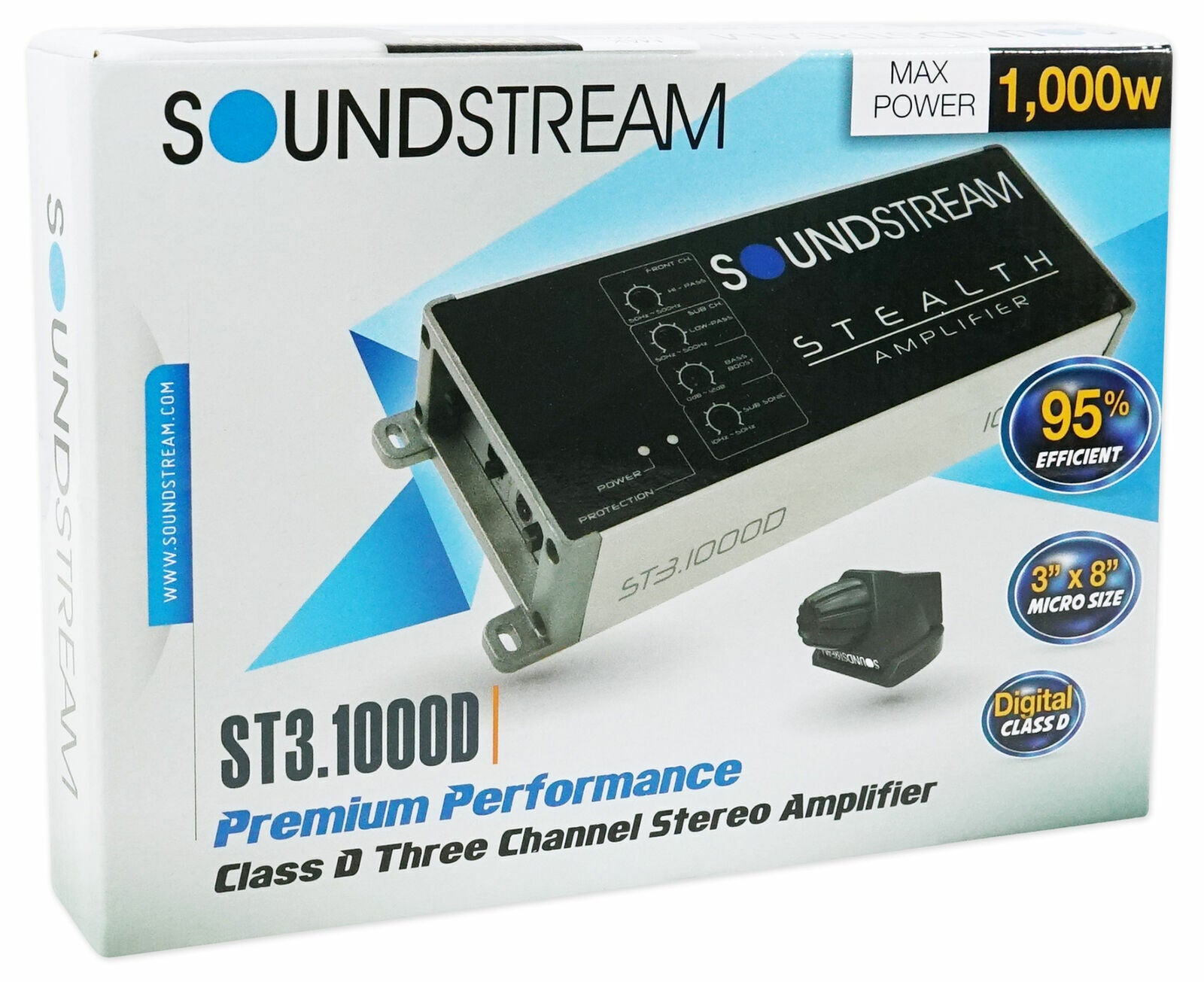 Soundstream ST3.1000D - Stealth Series 1000W Class D 3 Channel Amplifier