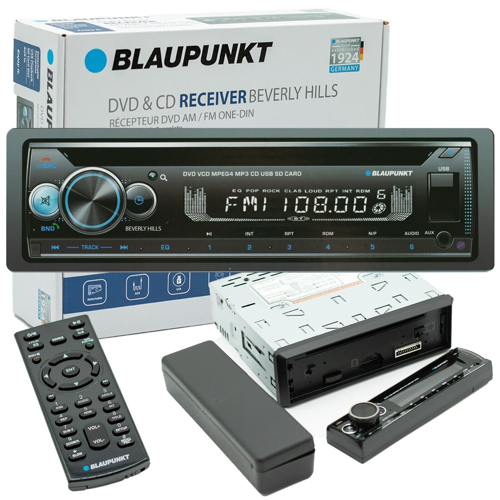 Blaupunkt BEVERLYHILLS150 - Single DIN DVD CD MP3 120W Car Stereo with Bluetooth