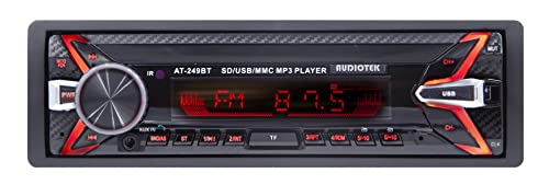 Audiotek AT-249BT Single Din Digital Media Car Receiver 200W with Bluetooth/USB/FM / MP3 + 4X Audiotek K65.4 800 Watts Peak Power 6.5-Inches 3-Way Car Audio Speakers