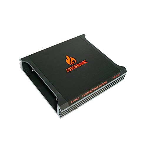 Audiobank P-1400.2 2 Channel 1400 Watt Peak Power A/B Class Car Audio Stereo BASS Bridgeable Amplifier with Remote Level Control Bass Knob 2 -Ohms Stable