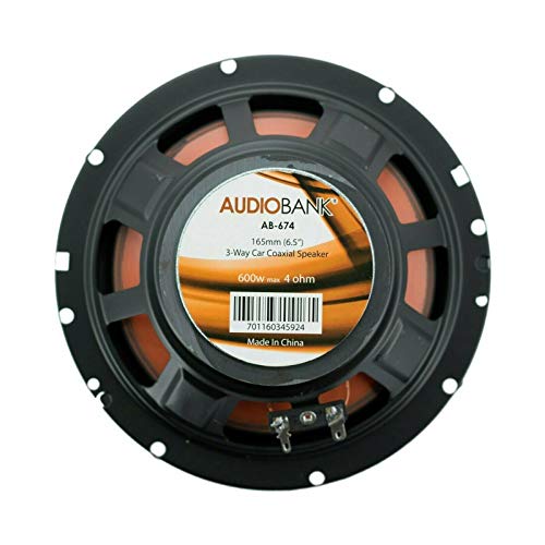 Audiobank 6.5-Inch 3-Way Orange Car Audio Stereo Coaxial Speakers - AB674 - Total of 2 Speakers / 600 Watts Peak Power Handling Rubber Coated Cloth Surround