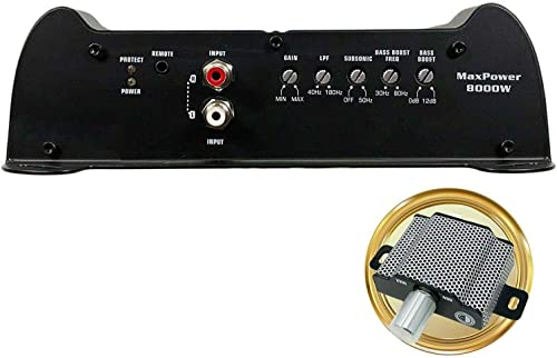 Gravity Audio WZ-8000.1D Warzone 8000W True Power Car Amplifier Class D Amp 1/2/4 Ohm Stable with Remote Sub Control with 1 Year Full Replacement Warranty Bundle