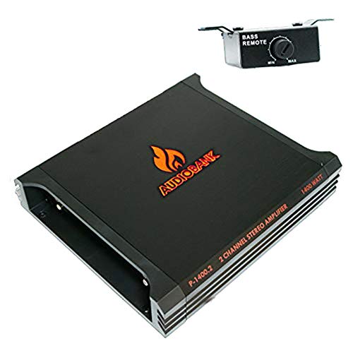 Audiobank P-1400.2 2 Channel 1400 Watt Peak Power A/B Class Car Audio Stereo BASS Bridgeable Amplifier with Remote Level Control Bass Knob 2 -Ohms Stable
