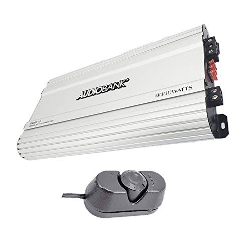 Audiobank Monoblock 8000 WATTS Amp Class D 1ohm Car Audio Stereo Amplifier Remote Turn On/Off Circuit/Heavy-Duty Aluminium Alloy Heatsink Power and Protection Indicator P8001