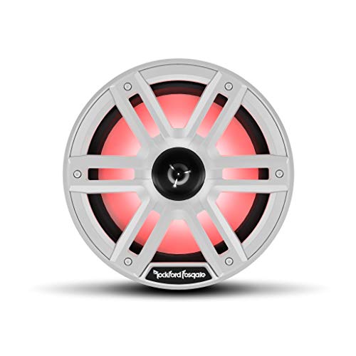 Rockford Fosgate M2-8H Color Optix 8” 2-Way Coaxial Multicolor LED Lighted Marine Speakers with Horn Tweeters - White/Stainless (Pair)