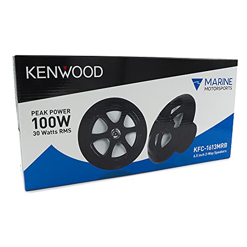Kenwood KFC-1613MRB - 6.5 Inch 2 Way Coaxial Waterproof Marine/Motorsports/Car Speakers, Pair, 4 Ohm, 100 Peak Watts (Black)