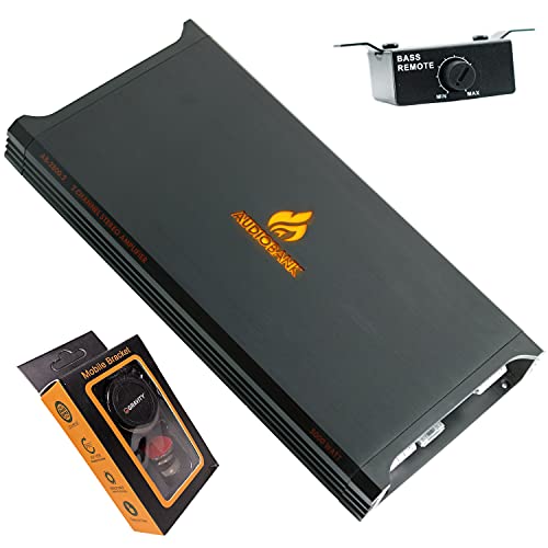 Audiobank AB2800.2 2 Channel 5000 Watt 2 Ohm A/B Class Car Audio Stereo BASS Amplifier with Bass Control, Bridgeable, LED Indicator with Gravity Phone Holder Bundle