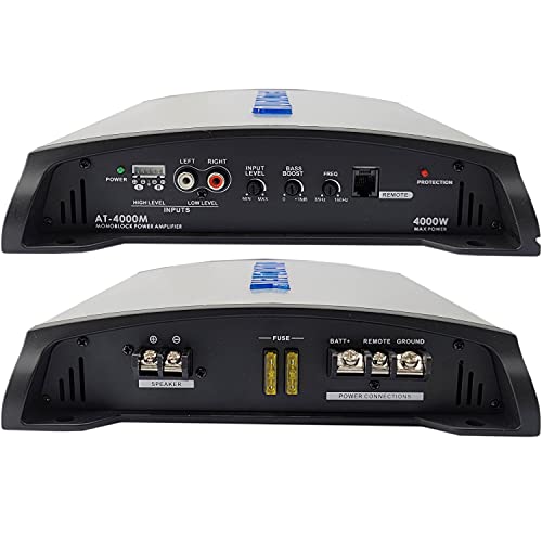 Audiotek AT4000M 1 Channel Monoblock Car Amplifier - 4000 Watts, 2 Ohm Stable, LED Indicator, Bass Knob Included, Mosfet Power Supply, Great for Subwoofers with Phone Holder Bundle