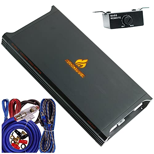 Audiobank AB2800.2 2 Channel 5000 Watt 2 Ohm A/B Class Car Audio Stereo BASS Amplifier with Bass Control, Bridgeable, LED Indicator with 4 Gauge Installation Kit Blue Bundle