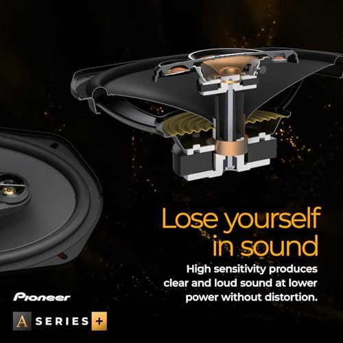 PIONEER TS-A6971F, 4-Way Coaxial Car Audio Speakers, Full Range, Clear Sound Quality, Easy Installation and Enhanced Bass Response, Black and Gold Colored 6” x 9” Oval Speakers