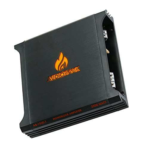 Audiobank AB1500.1 Monoblock 2500 Watt 2 Ohm A/B Class Car Audio Stereo BASS Amplifier with Bass Control, Bridgeable, LED Indicator with Gravity Phone Holder Bundle