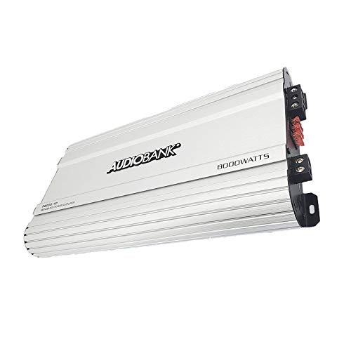 Audiobank Monoblock 8000 WATTS Amp Class D 1ohm Car Audio Stereo Amplifier Remote Turn On/Off Circuit/Heavy-Duty Aluminium Alloy Heatsink Power and Protection Indicator P8001