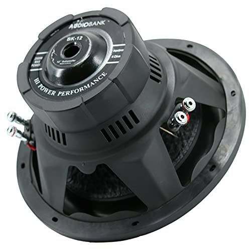 Audiobank Bank2500 Series 12 Inch BK-12 2500 Watts Max Power Elite Car Audio Shallow Subwoofer 4 Ohm DVC - Dual Voice Coil Stereo Competition Grade Sub - Single Subwoofer