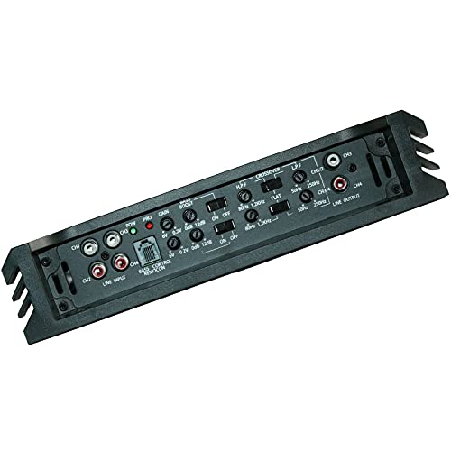 Audiobank AB1400.4 4 Channel 1400 Watt 2 Ohm A/B Class Car Audio Stereo Speaker Amplifier with Bass Control, Bridgeable, LED Indicator with Bass Knob Included