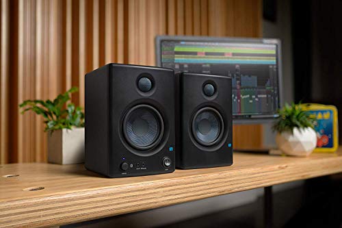 PreSonus Pair ERIS E4.5 BT 4.5 Active Bluetooth Media Reference Monitors with Stereo Cable Kit and 2x TS/TS Instrument Cables - Wireless Streaming Sound from a Smartphone, Tablet, Laptop