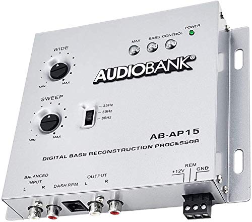 Audiobank AP15 -1/2 Din Car Audio Digital Bass Processor, Sound Restoration & Crossover for Car Subwoofer with Bass Knob/Input Level: 15V RMS & Output Level: 13.5V Peak -2nd Gen