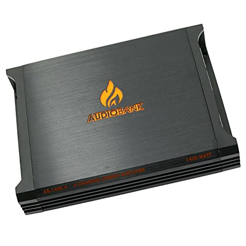 Audiobank AB1400.4 4 Channel 1400 Watt 2 Ohm A/B Class Car Audio Stereo Speaker Amplifier with Bass Control, Bridgeable, LED Indicator with Gravity Phone Holder Bundle